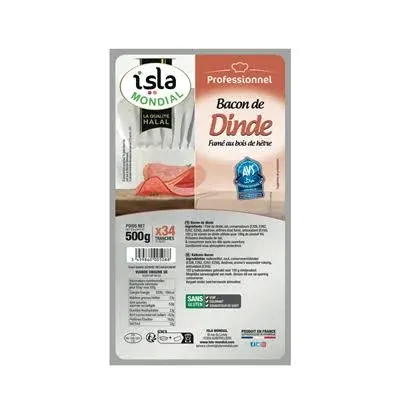Isla Mondial – Bacon de dinde halal AVS 34 tranches – 500 g