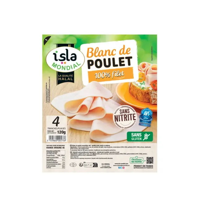 Blanc de poulet cuit 4 tranches 120g AVS
