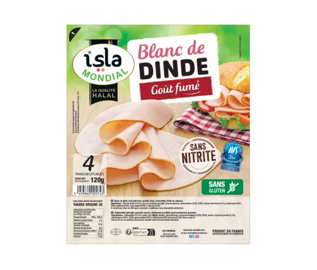 Blanc de dinde fumé 4 tranches 120g AVS
