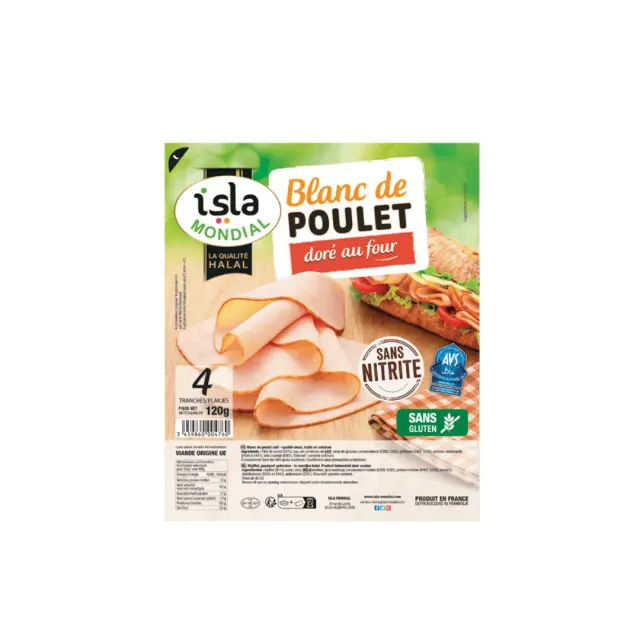 Blanc de poulet dorée four 4 tranches 120g AVS